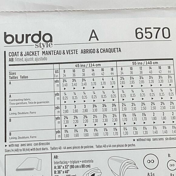 Burda #6570 sewing pattern button front blazer jacket & coat US size 8 - 18 - Picture 5 of 6